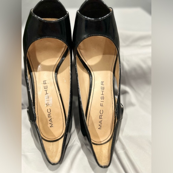 Marc Fisher black patent leather platform peep toe high heeled shoes size 7 - Picture 9 of 15